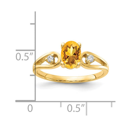 14K Yellow Gold 7X5mm Oval Citrine Aaa Diamond Ring