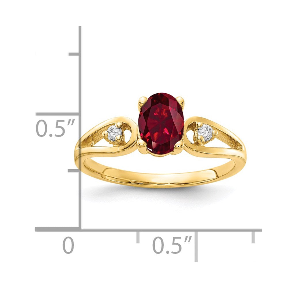 14K Yellow Gold 7x5mm Oval Created Ruby A Real Diamond ring