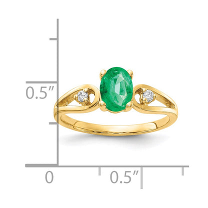 14K Yellow Gold 7X5mm Oval Emerald Aa Diamond Ring