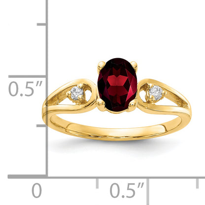 14K Yellow Gold 7X5mm Oval Garnet Vs Diamond Ring