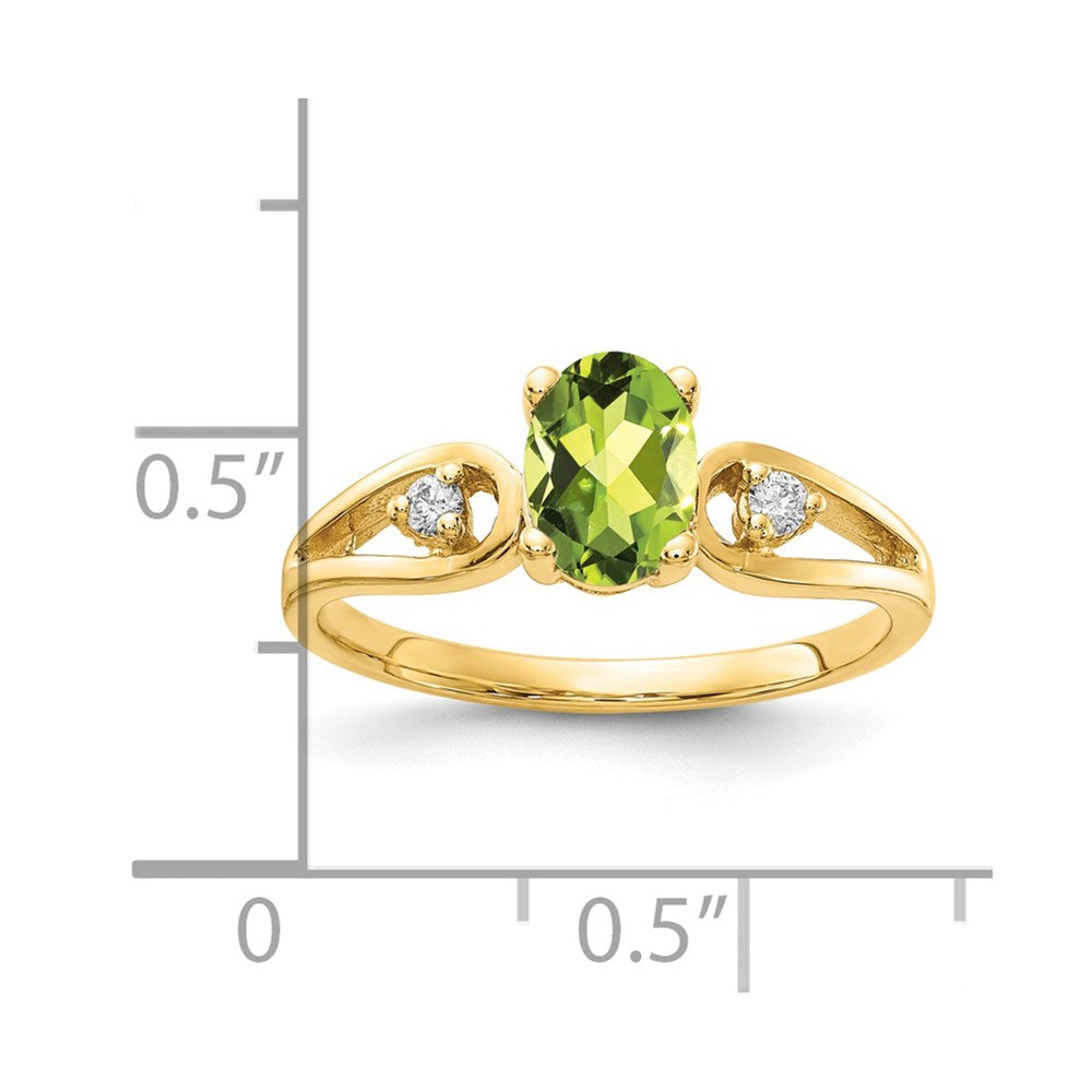 14K Yellow Gold 7x5mm Oval Peridot Checker A Real Diamond ring