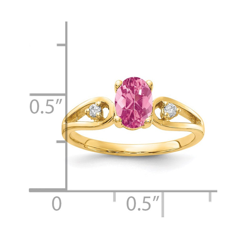 14K Yellow Gold 7X5mm Oval Pink Tourmaline A Diamond Ring