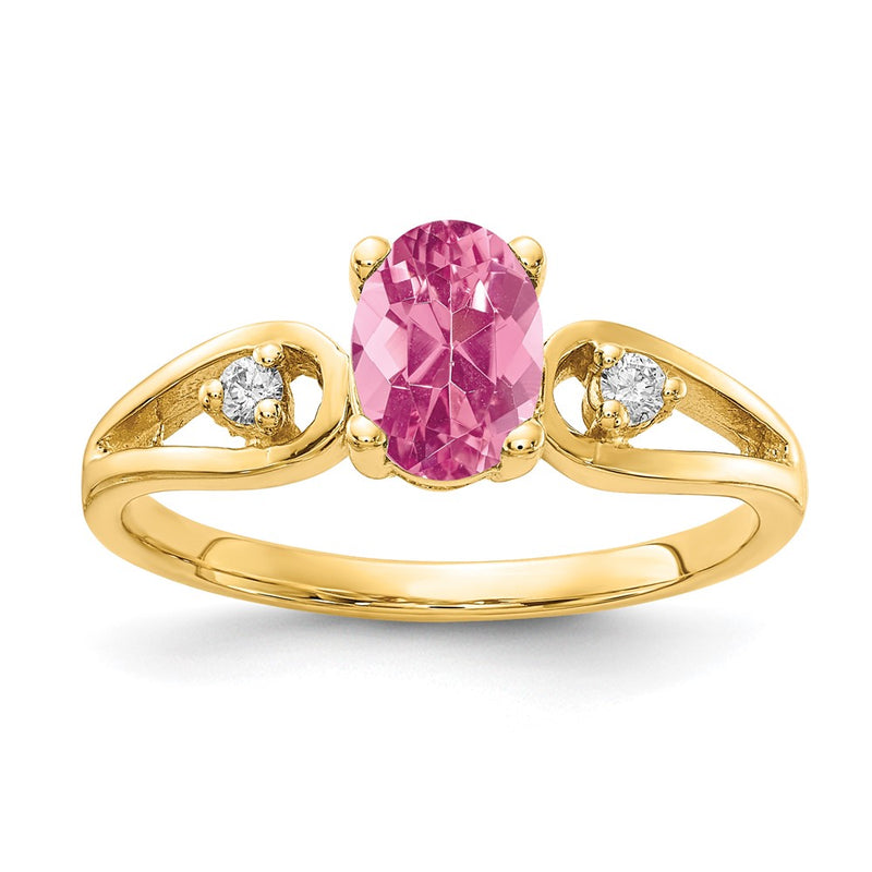 14K Yellow Gold 7X5mm Oval Pink Tourmaline A Diamond Ring