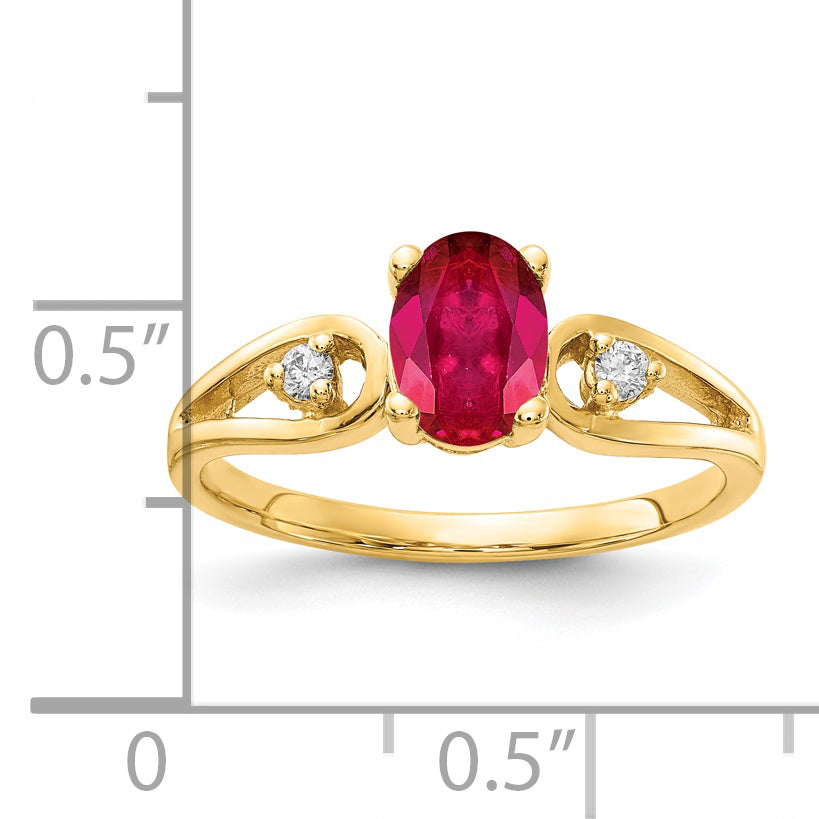 14K Yellow Gold 7X5mm Oval Ruby Aaa Diamond Ring
