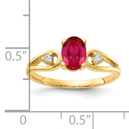 14K Yellow Gold 7X5mm Oval Ruby Aaa Diamond Ring