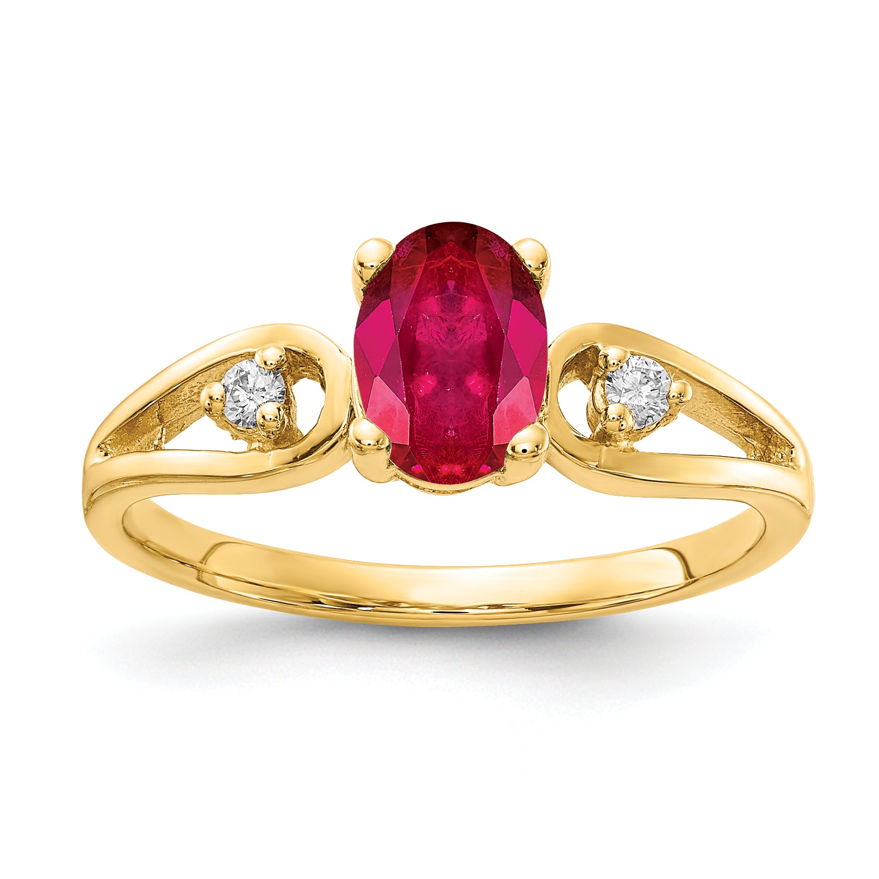 14K Yellow Gold 7X5mm Oval Ruby Aaa Diamond Ring