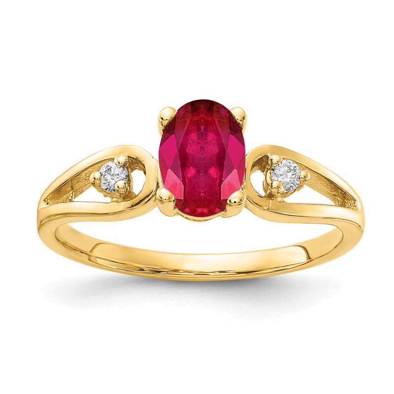 14K Yellow Gold 7X5mm Oval Ruby Aaa Diamond Ring