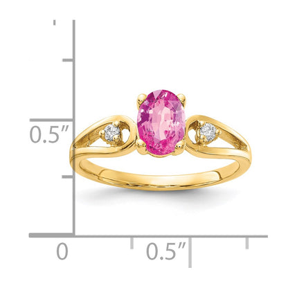 14K Yellow Gold 7x5mm Oval Pink Sapphire A Real Diamond ring