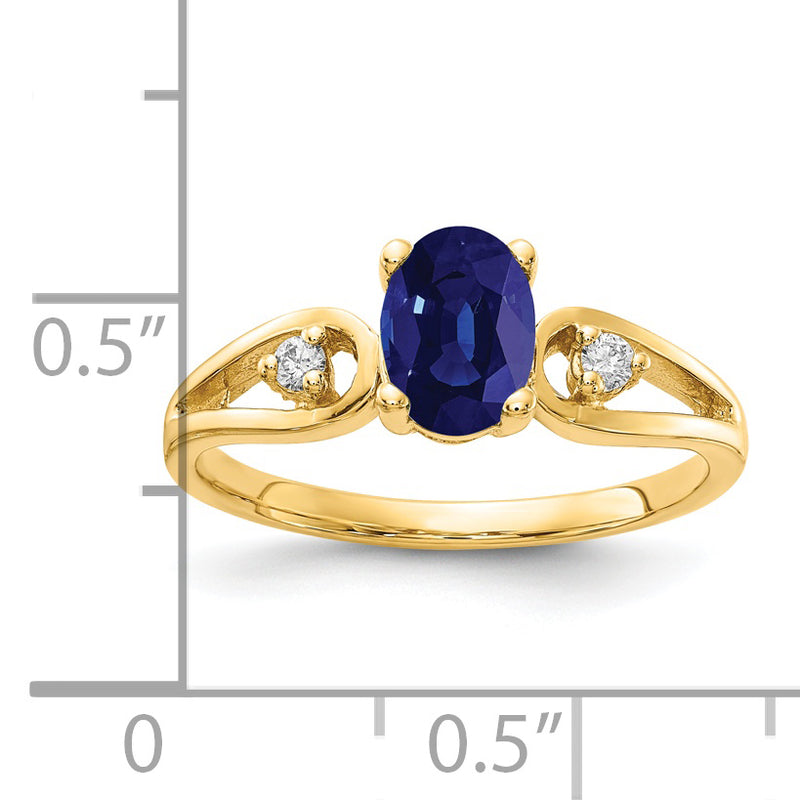 14k Yellow Gold 7x5mm Oval Sapphire AA Diamond ring