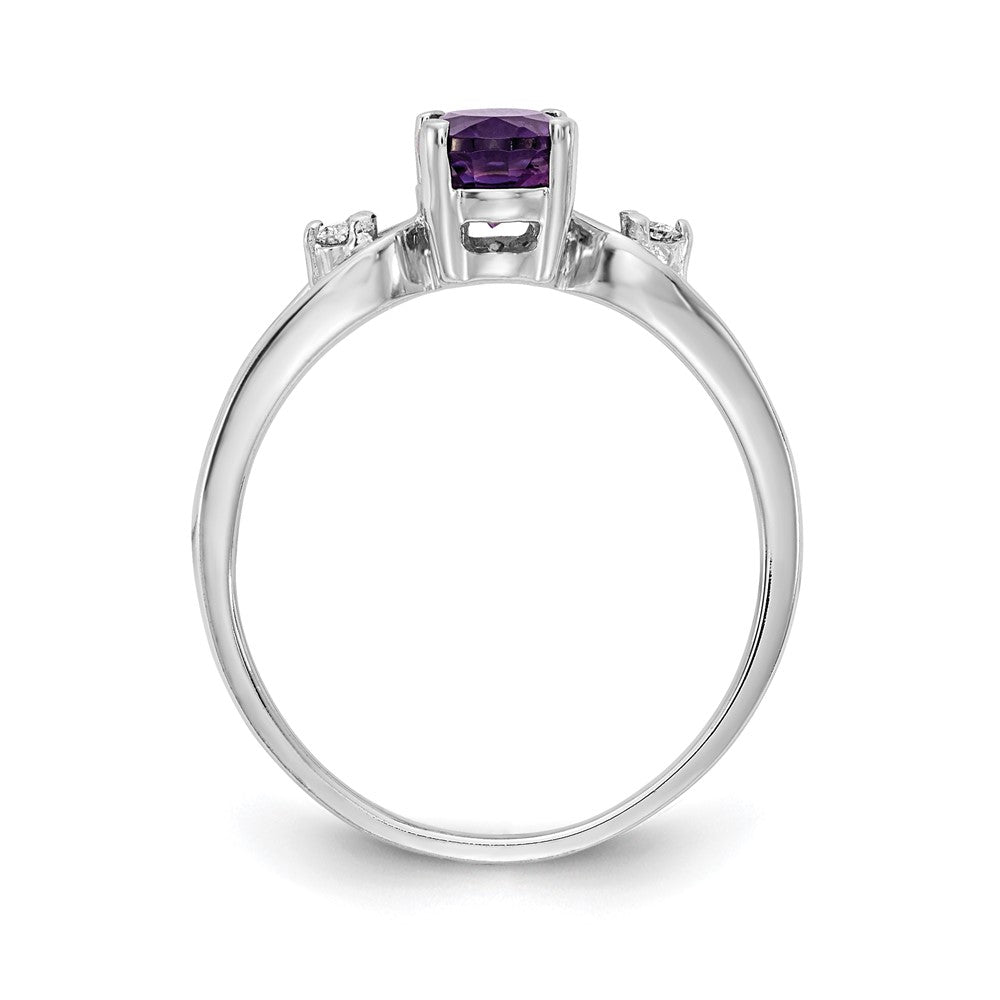 14K White Gold 7X5mm Oval Amethyst Aaa Diamond Ring