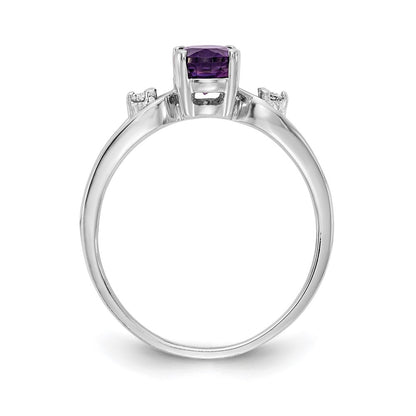14K White Gold 7X5mm Oval Amethyst Aaa Diamond Ring