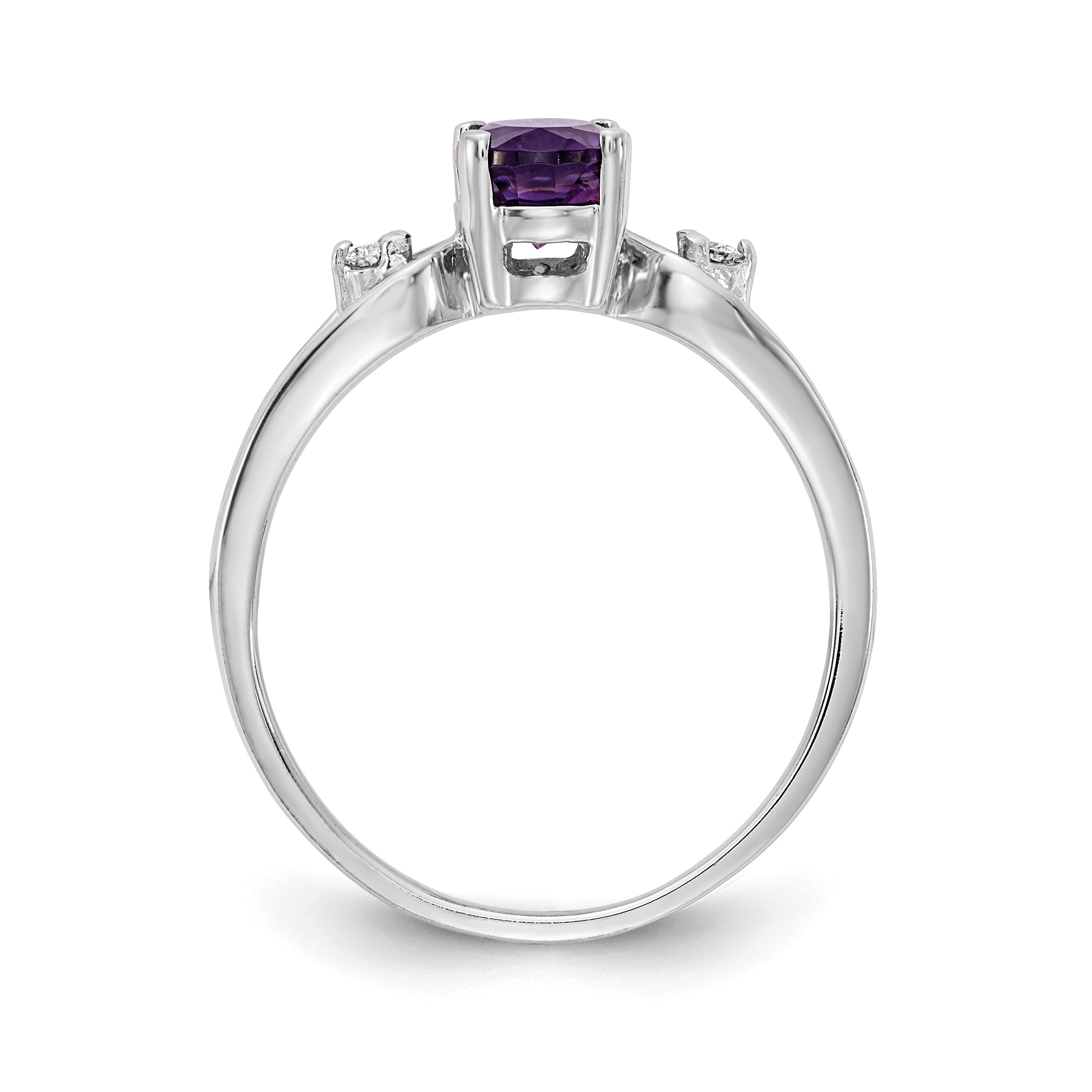 14K White Gold 7X5mm Oval Amethyst Aaa Diamond Ring