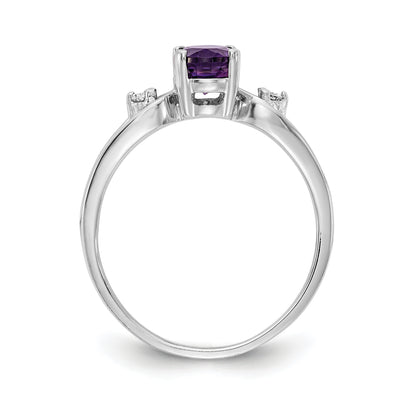 14K White Gold 7X5mm Oval Amethyst Aaa Diamond Ring