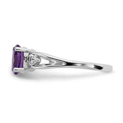 14K White Gold 7X5mm Oval Amethyst Aaa Diamond Ring
