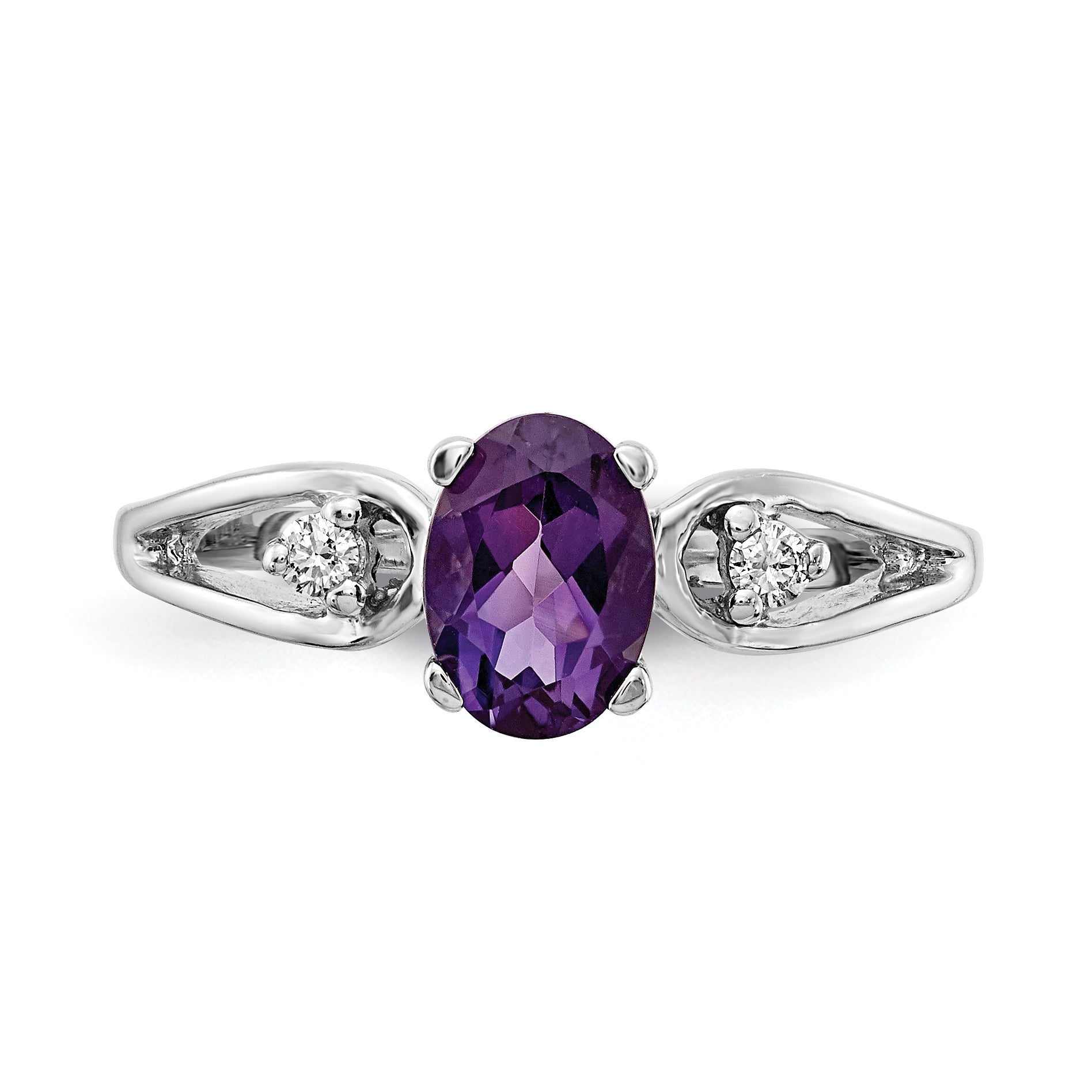 14K White Gold 7X5mm Oval Amethyst Aaa Diamond Ring
