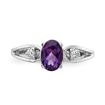 14K White Gold 7X5mm Oval Amethyst Aaa Diamond Ring