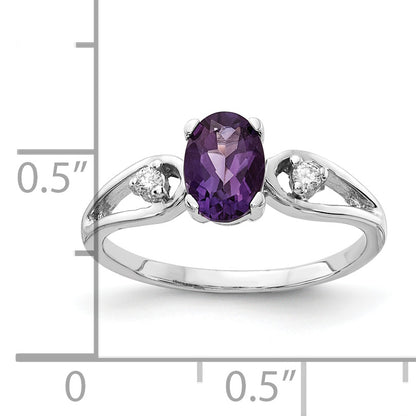 14K White Gold 7X5mm Oval Amethyst Aaa Diamond Ring