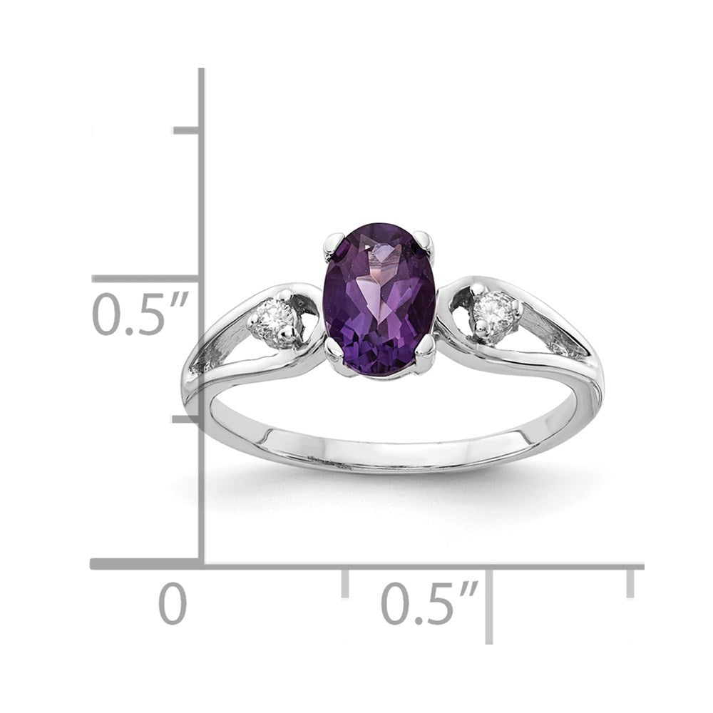 14K White Gold 7X5mm Oval Amethyst Aaa Diamond Ring