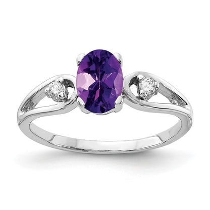 14K White Gold 7X5mm Oval Amethyst Vs Diamond Ring