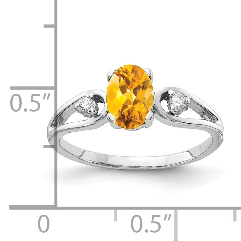 14K White Gold 7X5mm Oval Citrine Checker A Diamond Ring