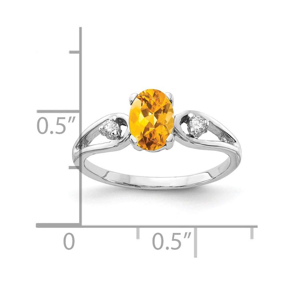 14K White Gold 7X5mm Oval Citrine Checker A Diamond Ring