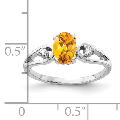 14K White Gold 7X5mm Oval Citrine Checker Aa Diamond Ring