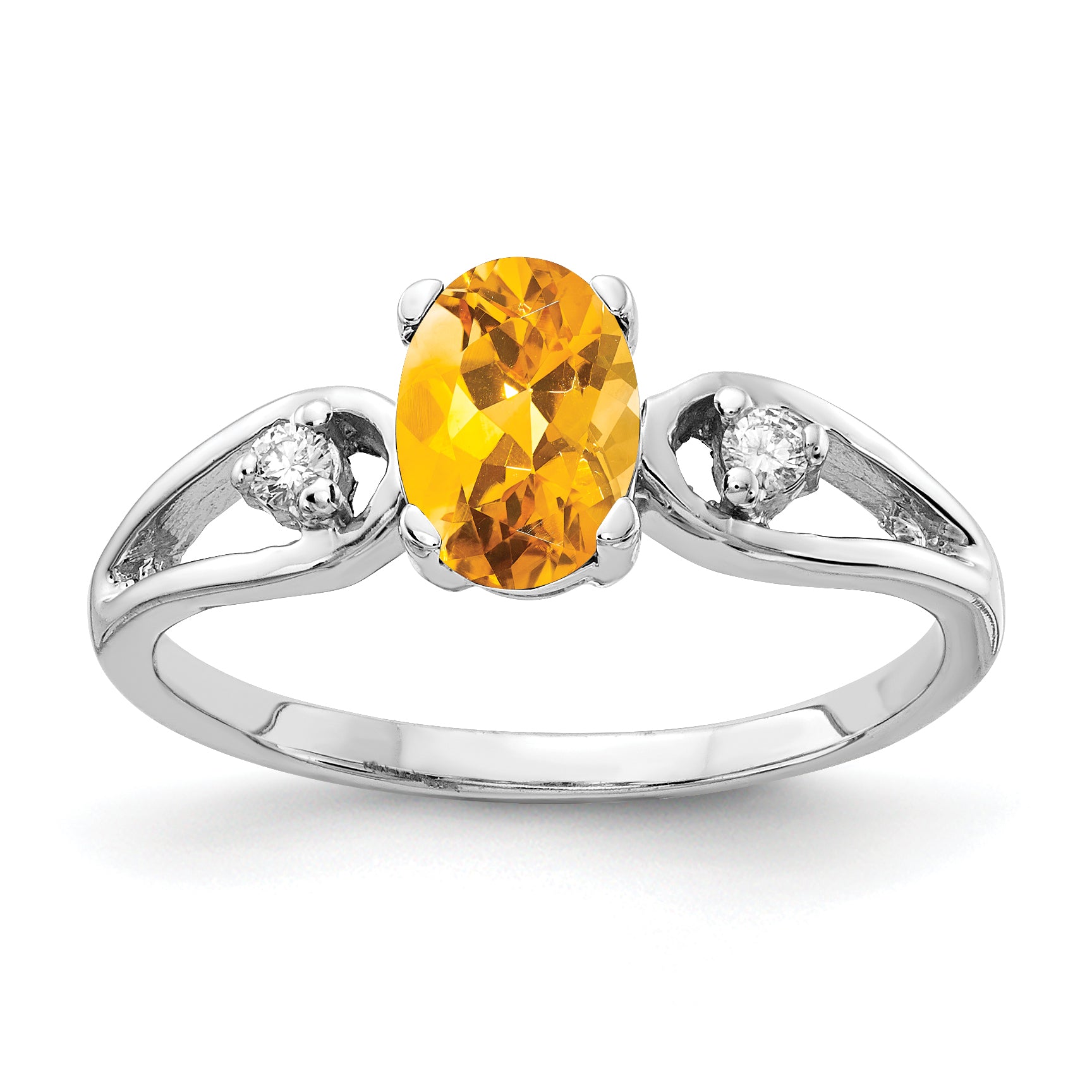 14K White Gold 7X5mm Oval Citrine Checker Aa Diamond Ring