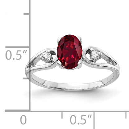 14k White Gold 7x5mm Oval Created Ruby A Real Diamond ring