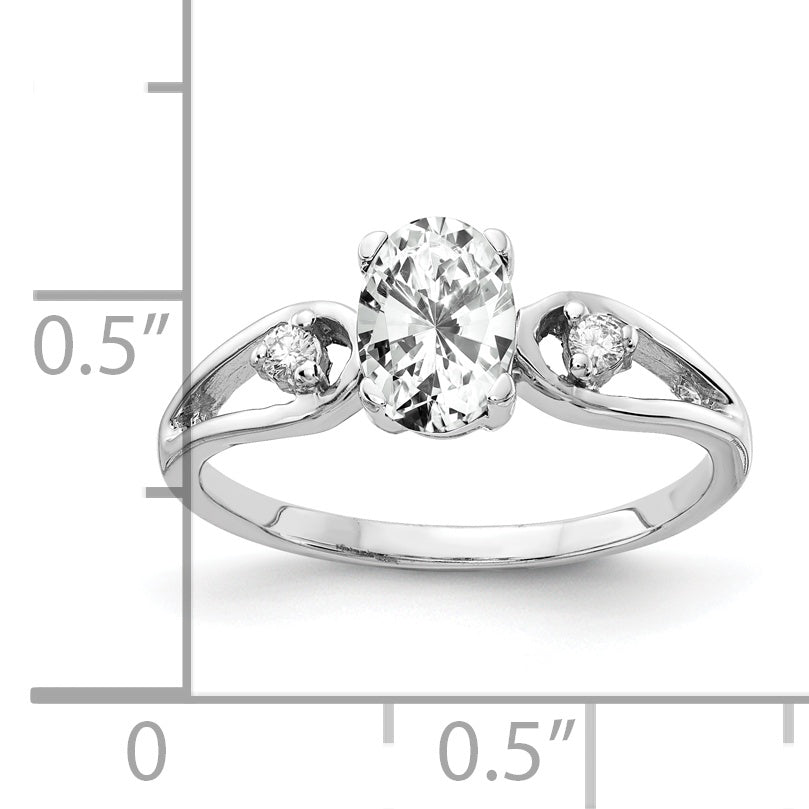 Solid 14k White Gold 7x5mm Oval Cubic Zirconia VS Simulated CZ Ring