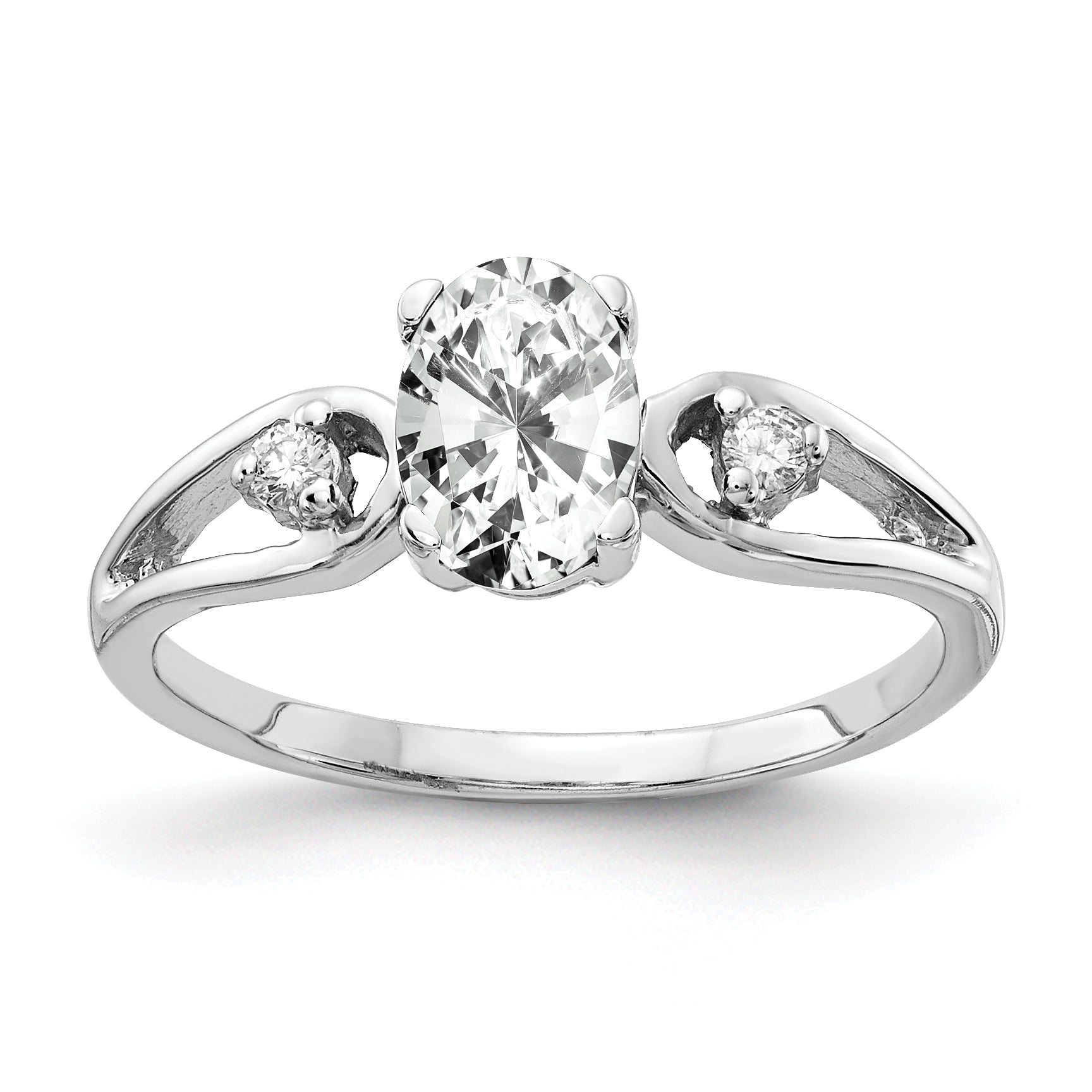 Solid 14k White Gold 7x5mm Oval Cubic Zirconia VS Simulated CZ Ring
