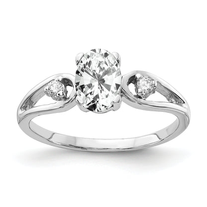 Solid 14k White Gold 7x5mm Oval Cubic Zirconia VS Simulated CZ Ring