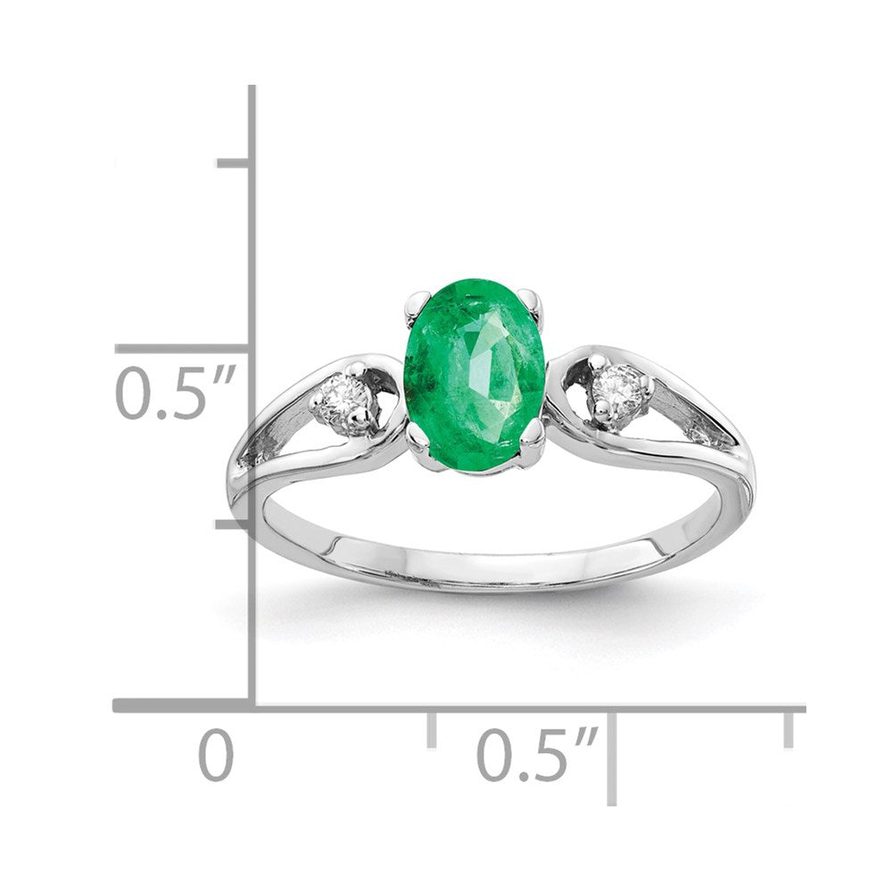 14K White Gold 7X5mm Oval Emerald Aa Diamond Ring