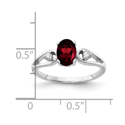 14K White Gold 7X5mm Oval Garnet Vs Diamond Ring