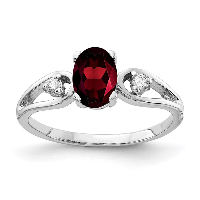 14K White Gold 7X5mm Oval Garnet Aa Diamond Ring