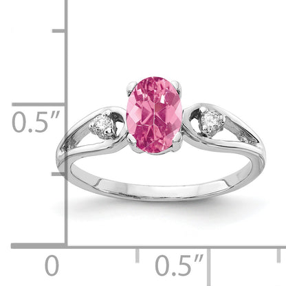 14K White Gold 7X5mm Oval Pink Tourmaline Aaa Diamond Ring (Size 6 Only)