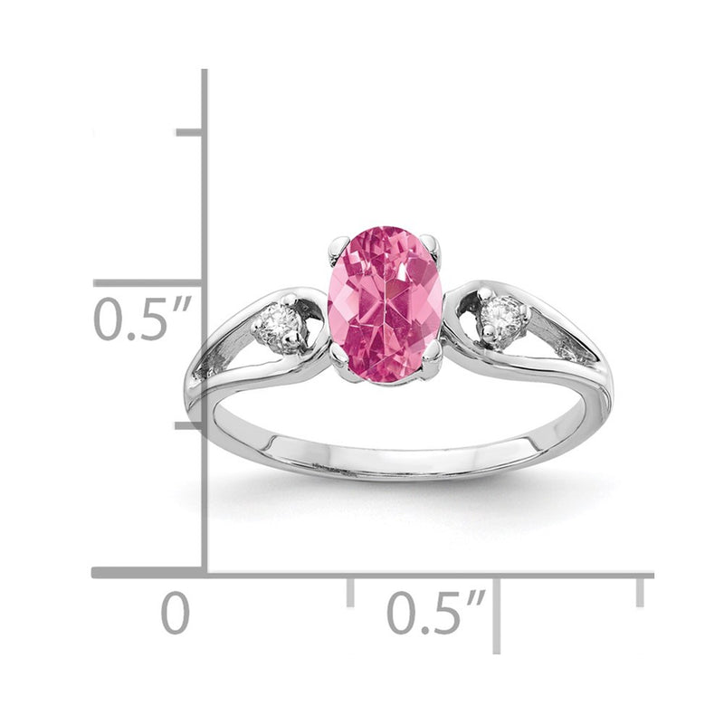 14K White Gold 7X5mm Oval Pink Tourmaline Aaa Diamond Ring (Size 6 Only)