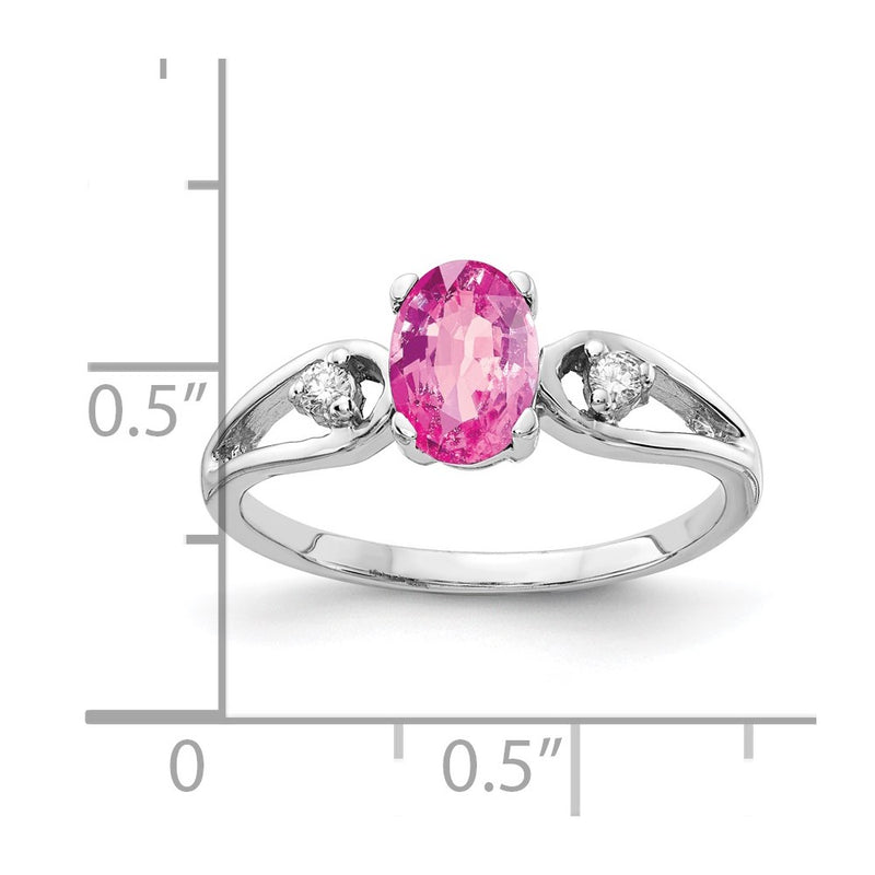 14K White Gold 7X5mm Oval Pink Sapphire Aaa Diamond Ring