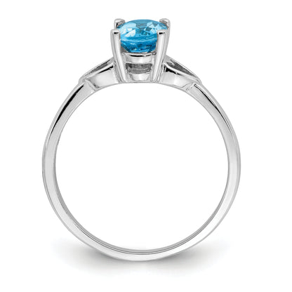 Solid 14k White Gold 7x5mm Oval Simulated Blue Topaz Ring