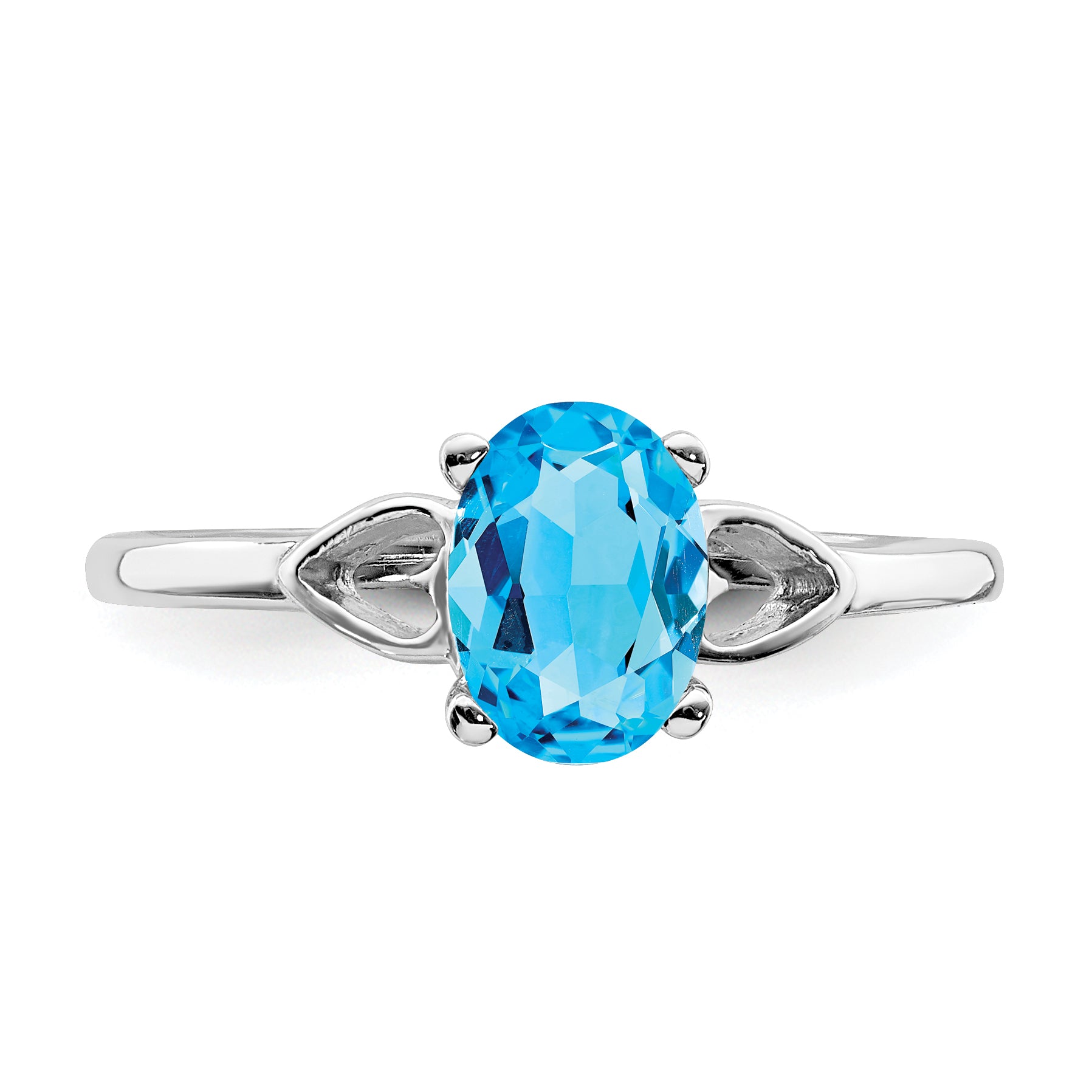 Solid 14k White Gold 7x5mm Oval Simulated Blue Topaz Ring