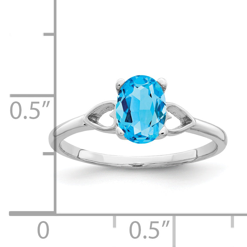 Solid 14k White Gold 7x5mm Oval Simulated Blue Topaz Ring
