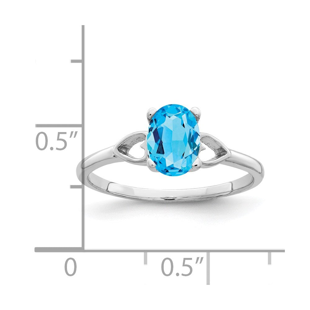 14k White Gold 7x5mm Oval Blue Topaz Checker ring