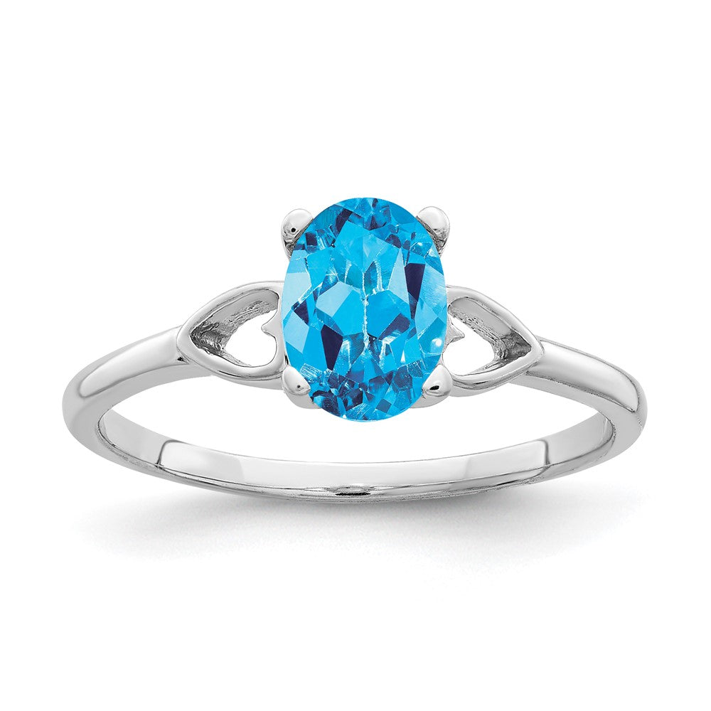 14k White Gold 7x5mm Oval Blue Topaz Checker ring