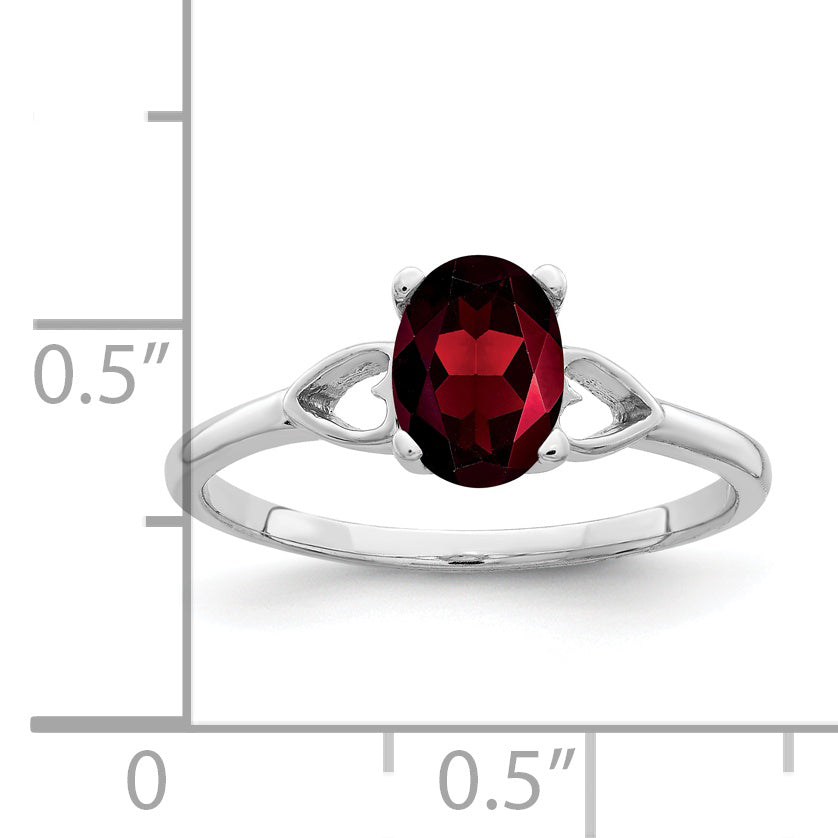 14k White Gold 7x5mm Oval Garnet Checker ring