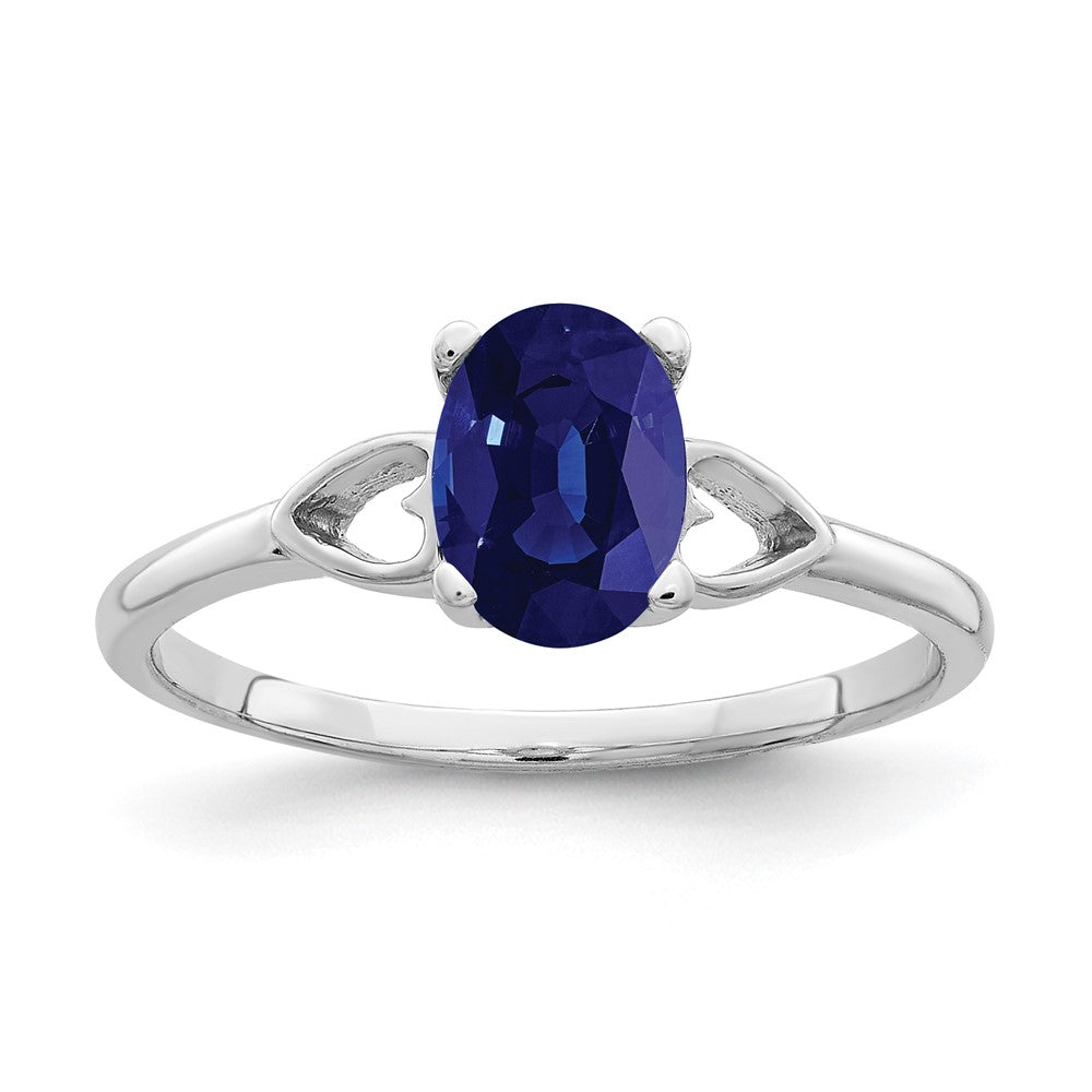 Solid 14k White Gold 7x5mm Oval Simulated Sapphire Ring