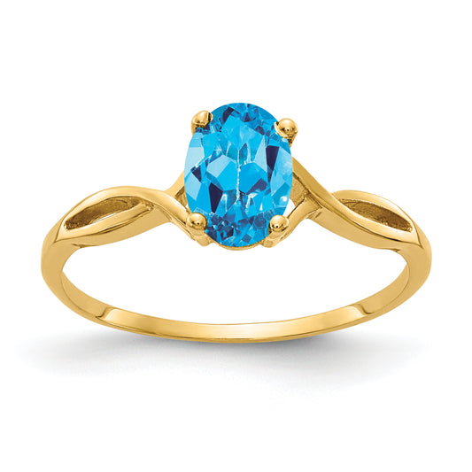 14K Yellow Gold 7x5mm Oval Blue Topaz ring