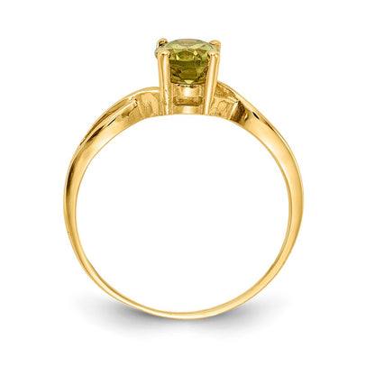 14K Yellow Gold 7x5mm Oval Peridot Checker ring