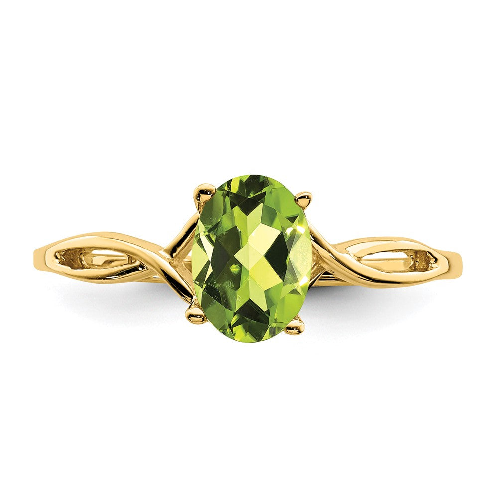 14K Yellow Gold 7x5mm Oval Peridot Checker ring