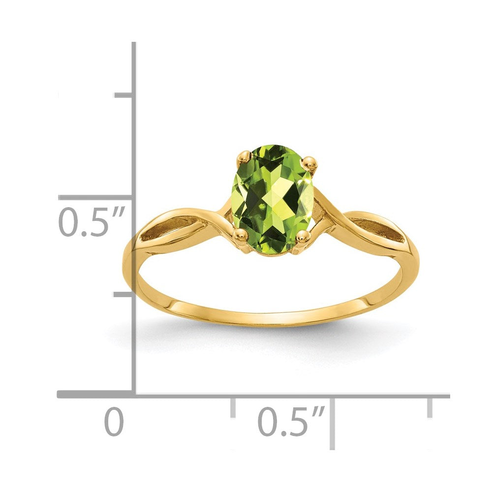 14K Yellow Gold 7x5mm Oval Peridot Checker ring