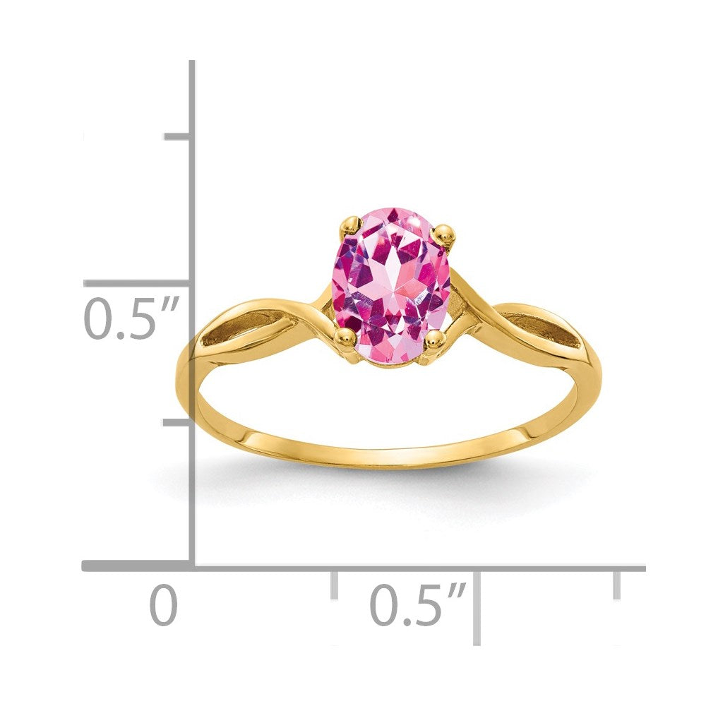 Solid 14k Yellow Gold 7x5mm Oval PinK Simulated Sapphire Ring