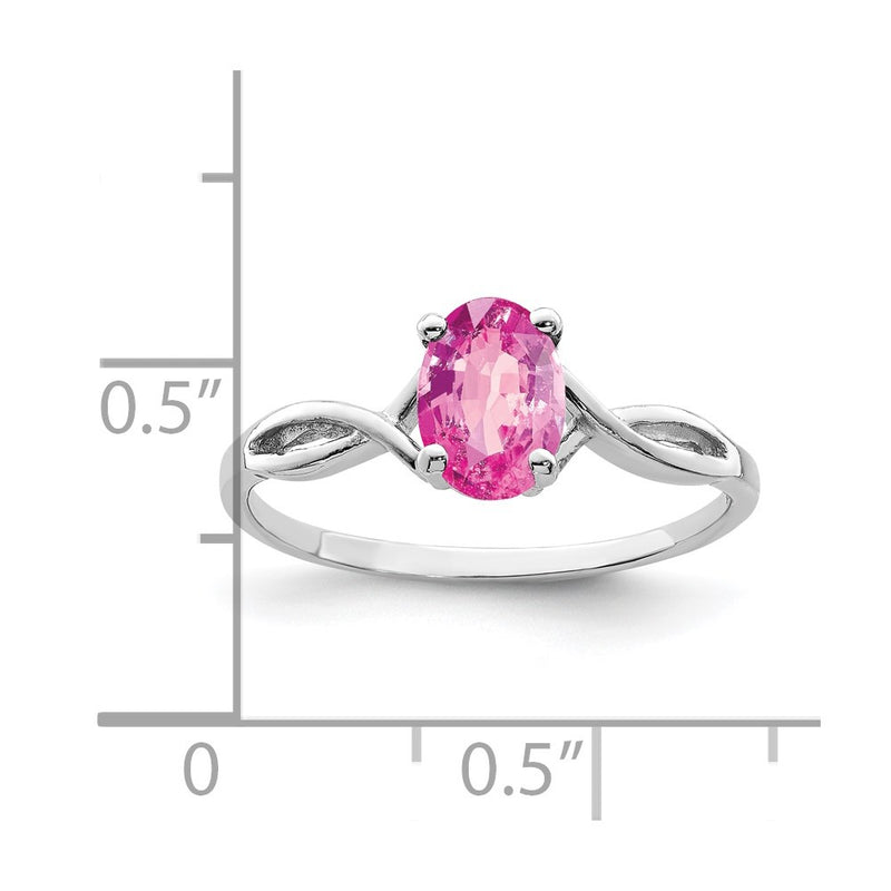 Solid 14k White Gold 7x5mm Oval PinK Simulated Sapphire Ring